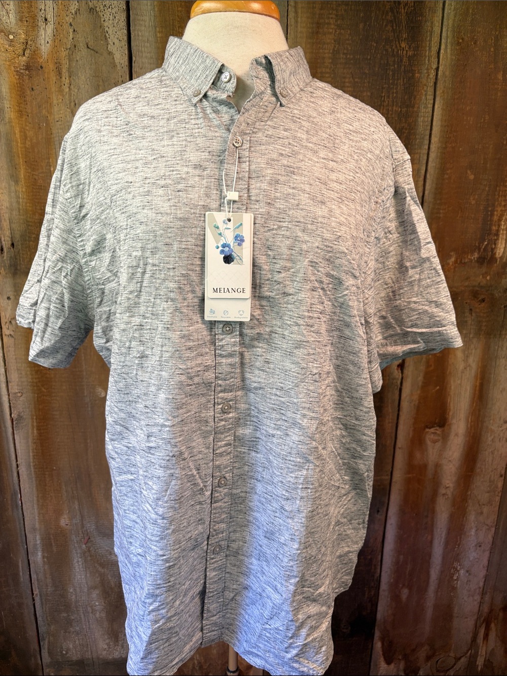 Denim and Flower Ricky Singh Short Sleeve Shirt Size XL NWT Textured Melange